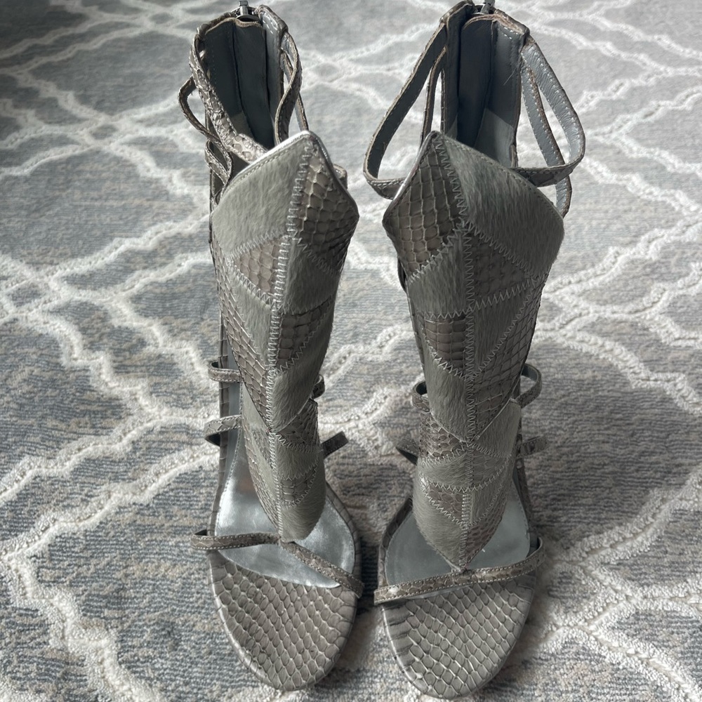 Brian Atwood pewter/grey sandal gladiator heels 9